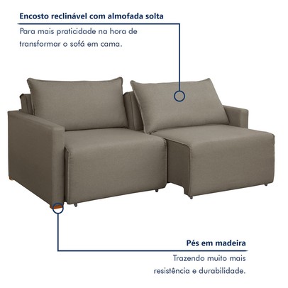 Sofá Cama 3 Lugares Júlia Retrátil e Reclinável Veludo/Bege Escuro - Celflex