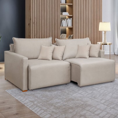 Sofá Cama 3 Lugares Júlia Retrátil e Reclinável Veludo/Bege Claro - Celflex