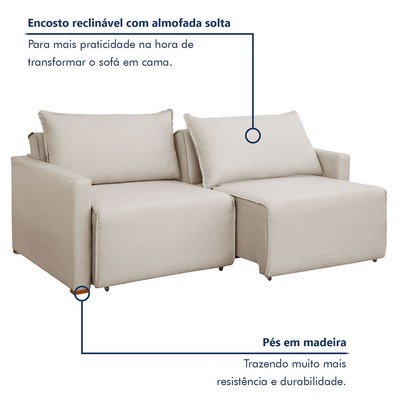 Sofá Cama 3 Lugares Júlia Retrátil e Reclinável Veludo/Bege Claro - Celflex