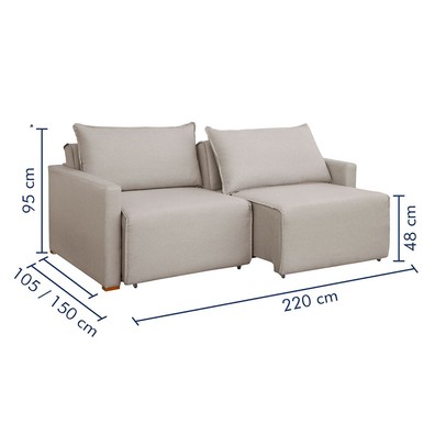 Sofá Cama 3 Lugares Júlia Retrátil e Reclinável Veludo/Bege Claro - Celflex