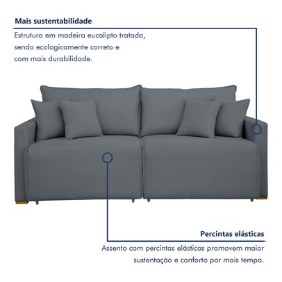 Sofá Cama 3 Lugares Júlia Retrátil e Reclinável Veludo/Cinza - Celflex