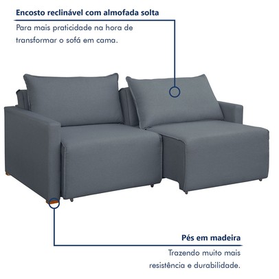 Sofá Cama 3 Lugares Júlia Retrátil e Reclinável Veludo/Cinza - Celflex