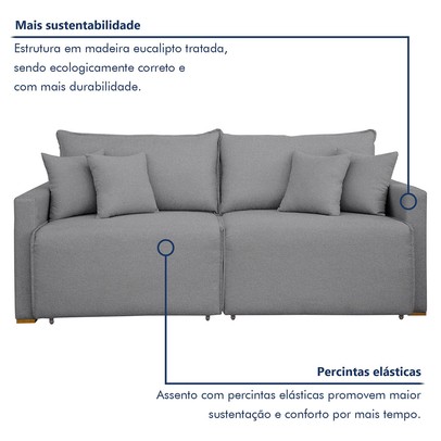 Sofá Cama 3 Lugares Júlia Retrátil e Reclinável Linho/Cinza - Celflex