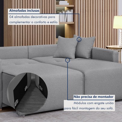 Sofá Cama 3 Lugares Júlia Retrátil e Reclinável Linho/Cinza - Celflex