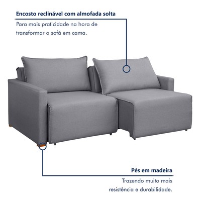 Sofá Cama 3 Lugares Júlia Retrátil e Reclinável Linho/Cinza - Celflex