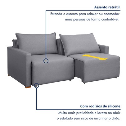 Sofá Cama 3 Lugares Júlia Retrátil e Reclinável Linho/Cinza - Celflex