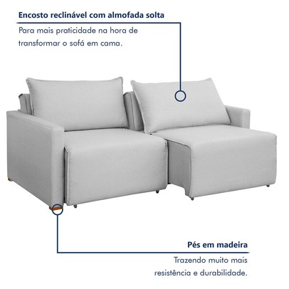 Sofá Cama 3 Lugares Júlia Retrátil e Reclinável Linho/Gelo - Celflex