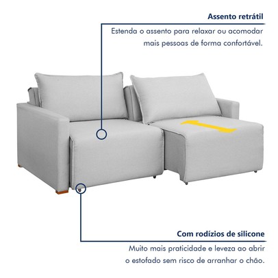 Sofá Cama 3 Lugares Júlia Retrátil e Reclinável Linho/Gelo - Celflex