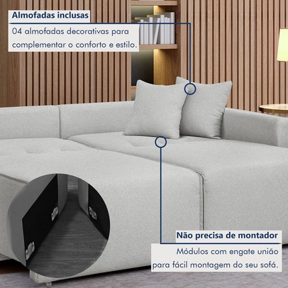 Sofá Cama 3 Lugares Júlia Retrátil e Reclinável Linho/Gelo - Celflex