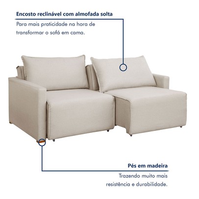 Sofá Cama 3 Lugares Júlia Retrátil e Reclinável Linho/Cru - Celflex