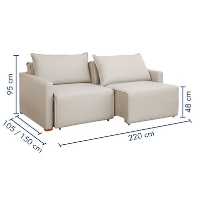 Sofá Cama 3 Lugares Júlia Retrátil e Reclinável Linho/Cru - Celflex