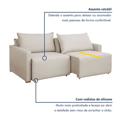 Sofá Cama 3 Lugares Júlia Retrátil e Reclinável Linho/Cru - Celflex