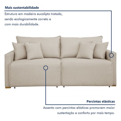 Sofá Cama 3 Lugares Júlia Retrátil e Reclinável Linho/Cru - Celflex