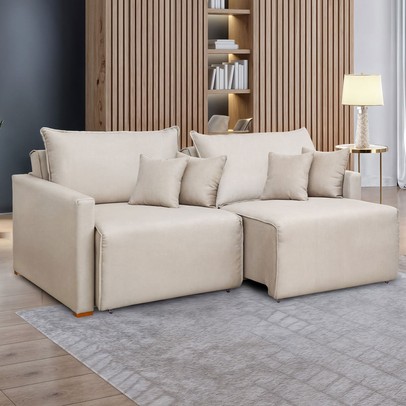 Sofá Cama 3 Lugares Júlia Retrátil e Reclinável Linho/Cru - Celflex