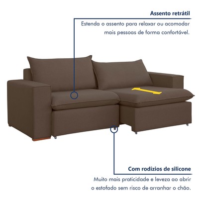 Sofá 2 Lugares Barcelona Retrátil Veludo/Marrom - Celflex Colchoes