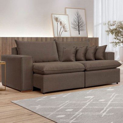 Sofá 2 Lugares Barcelona Retrátil Veludo/Marrom - Celflex Colchoes