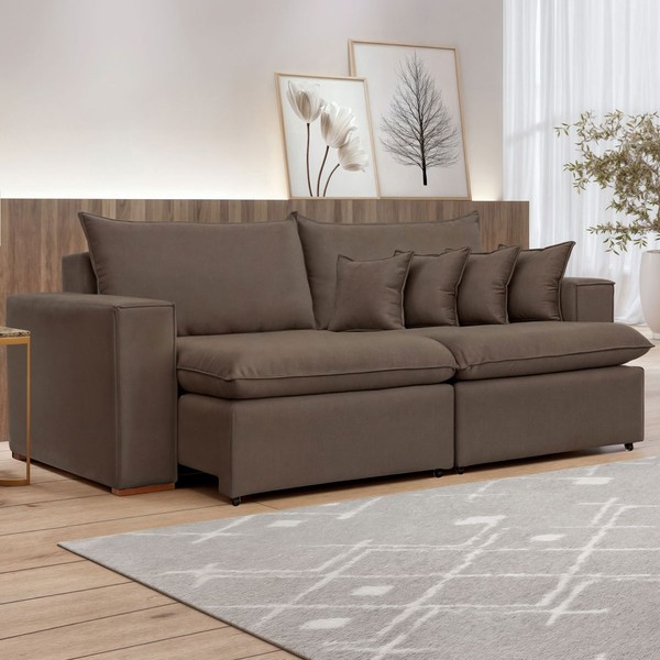 Sofá 2 Lugares Barcelona Retrátil Veludo/Marrom - Celflex Colchoes