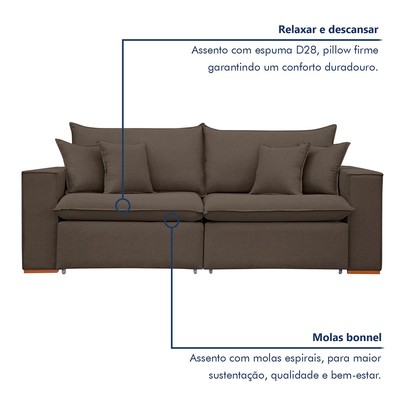 Sofá 2 Lugares Barcelona Retrátil Veludo/Marrom - Celflex Colchoes