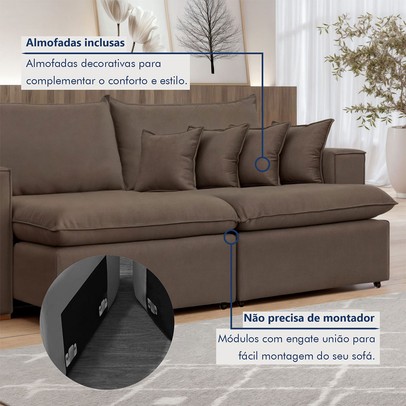 Sofá 2 Lugares Barcelona Retrátil Veludo/Marrom - Celflex Colchoes