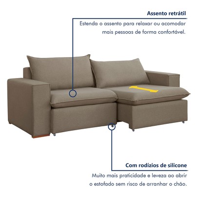 Sofá 2 Lugares Barcelona Retrátil Veludo/Bege Escuro - Celflex Colchoes