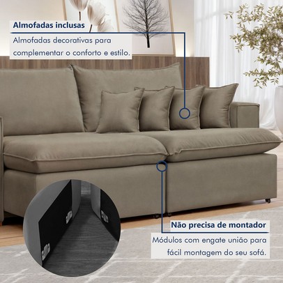 Sofá 2 Lugares Barcelona Retrátil Veludo/Bege Escuro - Celflex Colchoes