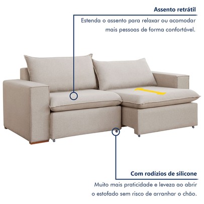 Sofá 2 Lugares Barcelona Retrátil Veludo/Bege Claro - Celflex Colchoes