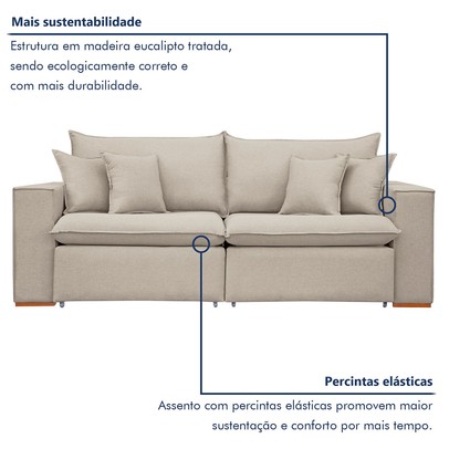 Sofá 2 Lugares Barcelona Retrátil Veludo/Bege Claro - Celflex Colchoes