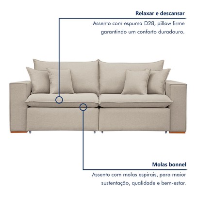 Sofá 2 Lugares Barcelona Retrátil Veludo/Bege Claro - Celflex Colchoes