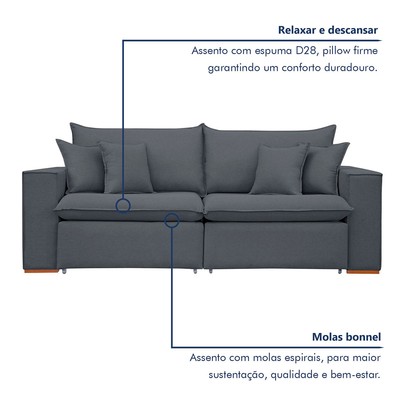 Sofá 2 Lugares Barcelona Retrátil Veludo/Cinza - Celflex Colchoes