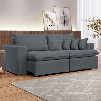 Sofá 2 Lugares Barcelona Retrátil Veludo/Cinza - Celflex Colchoes