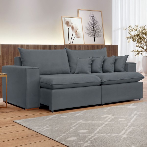 Sofá 2 Lugares Barcelona Retrátil Veludo/Cinza - Celflex Colchoes