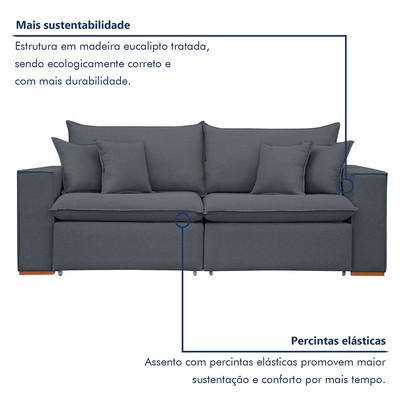 Sofá 2 Lugares Barcelona Retrátil Veludo/Cinza - Celflex Colchoes