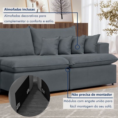 Sofá 2 Lugares Barcelona Retrátil Veludo/Cinza - Celflex Colchoes