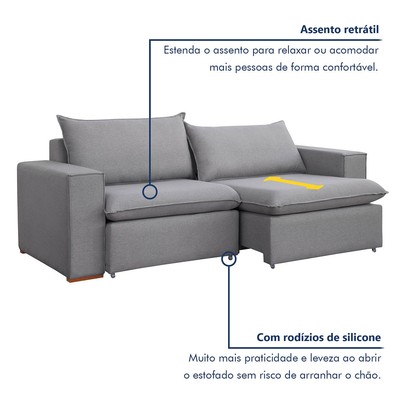 Sofá 2 Lugares Barcelona Retrátil Linho/Cinza - Celflex Colchoes