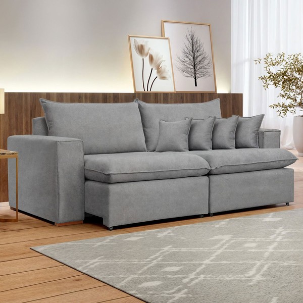 Sofá 2 Lugares Barcelona Retrátil Linho/Cinza - Celflex Colchoes