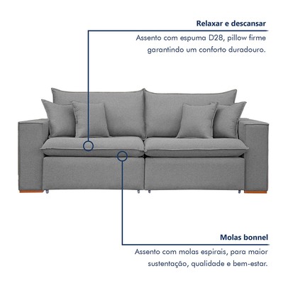 Sofá 2 Lugares Barcelona Retrátil Linho/Cinza - Celflex Colchoes