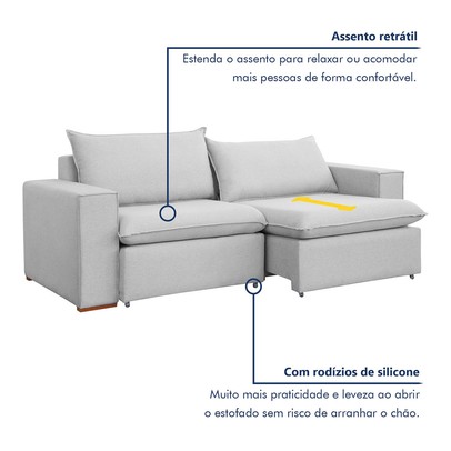 Sofá 2 Lugares Barcelona Retrátil Linho/Gelo - Celflex Colchoes