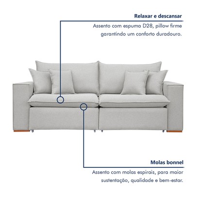 Sofá 2 Lugares Barcelona Retrátil Linho/Gelo - Celflex Colchoes