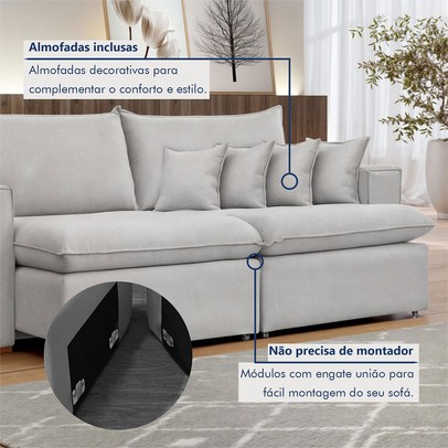 Sofá 2 Lugares Barcelona Retrátil Linho/Gelo - Celflex Colchoes