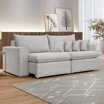 Sofá 2 Lugares Barcelona Retrátil Linho/Gelo - Celflex Colchoes