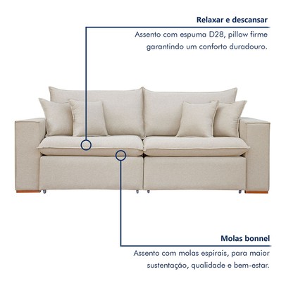 Sofá 2 Lugares Barcelona Retrátil Linho/Cru - Celflex Colchoes