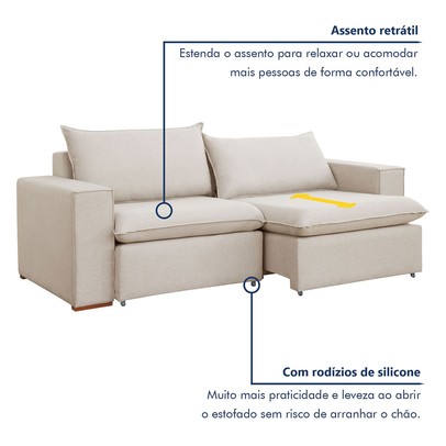 Sofá 2 Lugares Barcelona Retrátil Linho/Cru - Celflex Colchoes