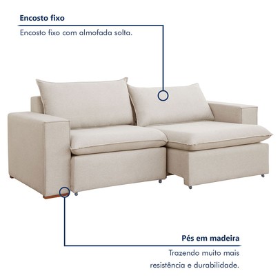 Sofá 2 Lugares Barcelona Retrátil Linho/Cru - Celflex Colchoes