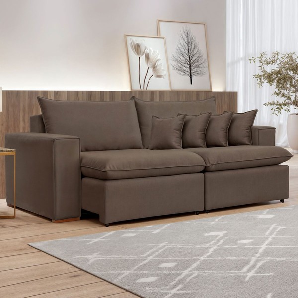 Sofá 3 Lugares Barcelona Retrátil Veludo/Marrom - Celflex