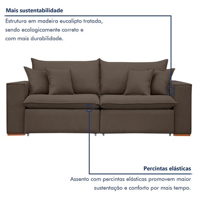 Sofá 3 Lugares Barcelona Retrátil Veludo/Marrom - Celflex