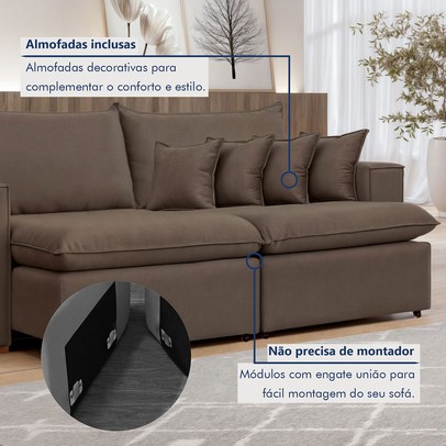 Sofá 3 Lugares Barcelona Retrátil Veludo/Marrom - Celflex