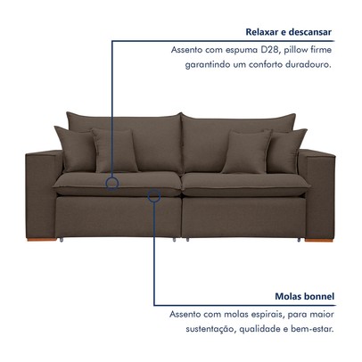 Sofá 3 Lugares Barcelona Retrátil Veludo/Marrom - Celflex