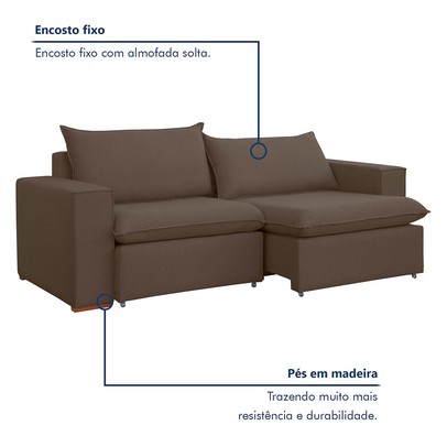 Sofá 3 Lugares Barcelona Retrátil Veludo/Marrom - Celflex