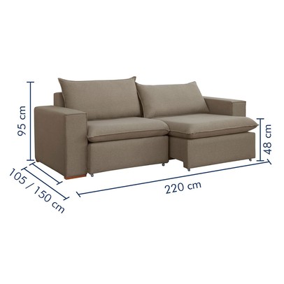 Sofá 3 Lugares Barcelona Retrátil Veludo/Bege Escuro - Celflex