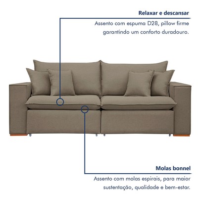 Sofá 3 Lugares Barcelona Retrátil Veludo/Bege Escuro - Celflex